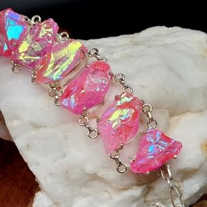 Genuine Angel Aura Quartz Stone White Rhodium /925 Silver Bracelet